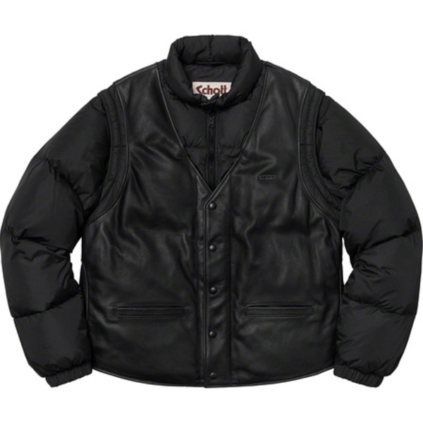 [해외] 슈프림 스캇 다운 레더 베스트 퍼피 자켓 Supreme Schott Down Leather Vest Puffy Jacket 18FW 관세포함